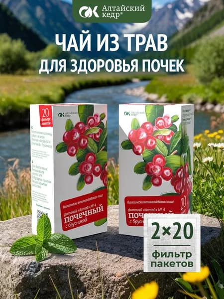 Фиточай Алтай № 4 Почечный. С брусникой, 2 пачки по 20 фильтр-пакетов