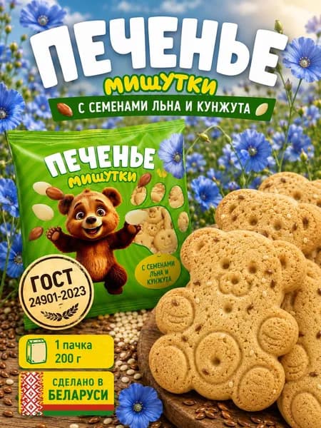 Печенье затяжное с семенами льна и кунжута 200 г