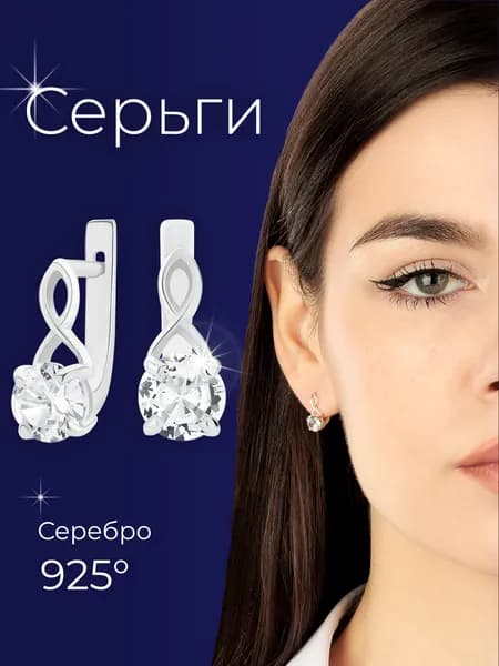 Серьги серебро 925 минимализм серебряные с фианитами