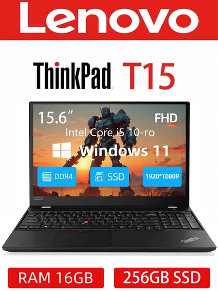 Lenovo Ноутбук 15.6", Intel Core i5-10210U, RAM 16 ГБ, SSD 256 ГБ, Intel UHD Graphics, Windows Pro, (T15 Gen1), Русская раскладка