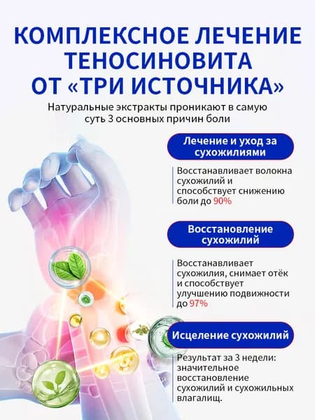 Пластырь от проблем с запястьем Натуральный состав для облегчения боли при туннельном синдроме, гигроме и тендовагините. 8 шт.