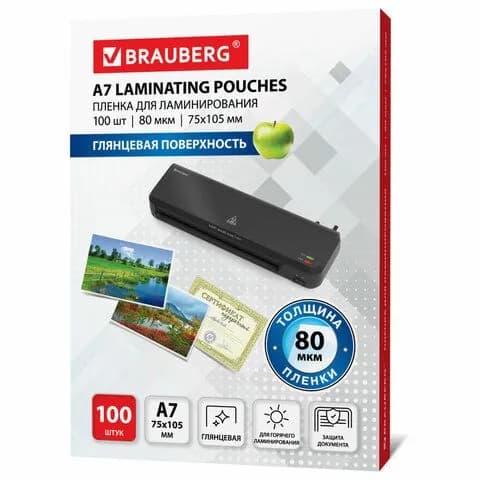 Пленка BRAUBERG для ламинирования А7, 100 шт., 80 мкм (531786-4027)