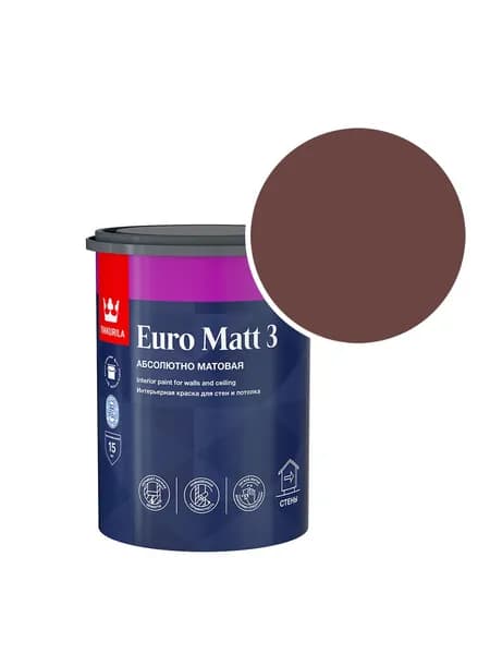 Краска интерьерная Tikkurila/Tikkivala Euro Matt 3 RAL 8012 (Красно-коричневый - Red brown) 0,9 л