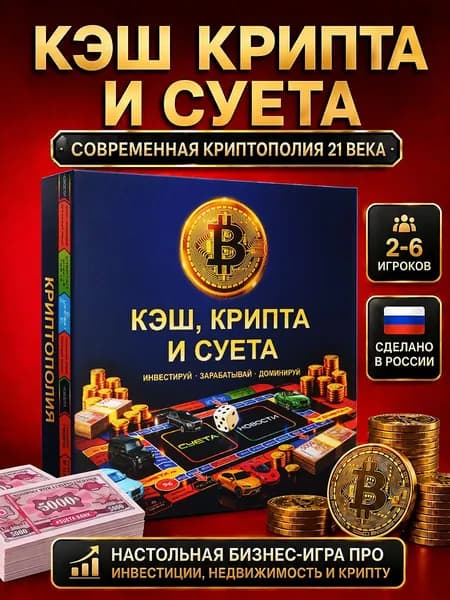 Настольная игра для компании детей, взрослых и всей семьи. "Кеш крипта и суета" Современная бизнес игра с криптой 21 века подарок для девочки и мальчика на день рождения, на вечеринки