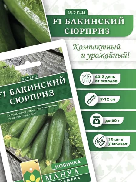 Семена Огурцы Самоопыляемые Бакинский сюрприз, Манул, 10 шт.