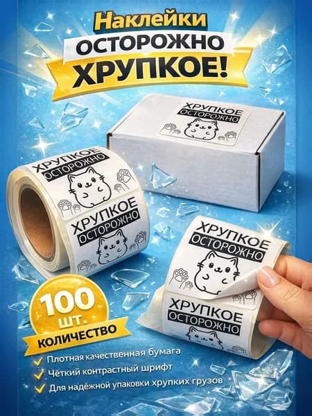 Наклейка "Осторожно Хрупкое" 58х40 - 100 шт