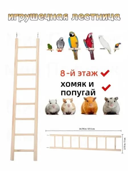 Деревянная лестница для попугаев - игровая и кормовая площадка