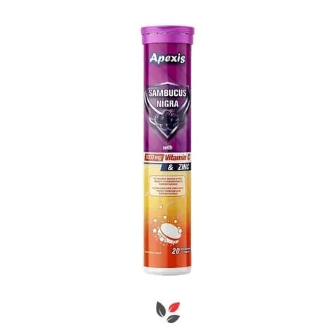 Apexis Sambucus Nigra 1000 мг витамина С и цинка, 20 шипучих таблеток