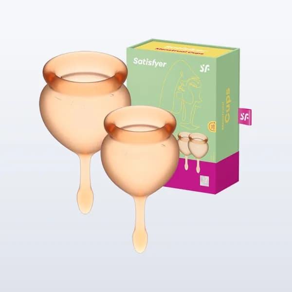 Satisfyer Feel Good Menstrual Cup, оранжевый. Набор менструальных чаш, 15 и 20 мл