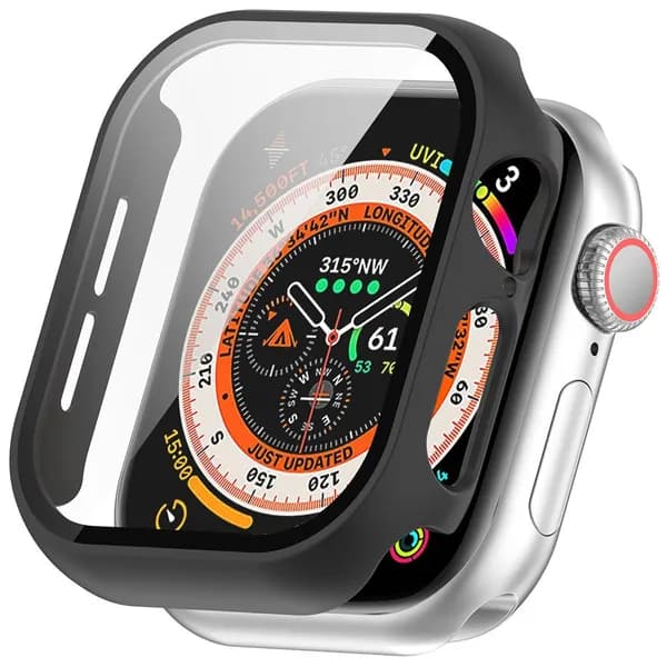 Чехол-пленка для Apple Watch Series 10 46 мм из поликарбоната и закалённого стекла чёрный