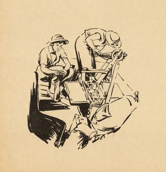 1966 год. Проба воды на Байкале, Б.И.Лебединский, старинная литография