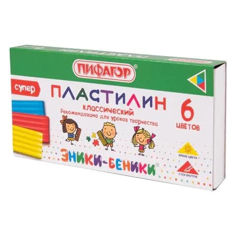 Пластилин классический пифагор эники-беники супер, 6 цветов, 120 г, стек, ,(набор из 1 шт)
