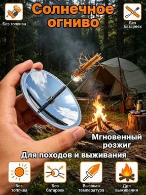 Солнечный зажигатель для экстремального путешествия Портативная солнечная печь без топлива Экологичный и быстрый зажигатель для кемпинга, охоты и выживания в дикой природе