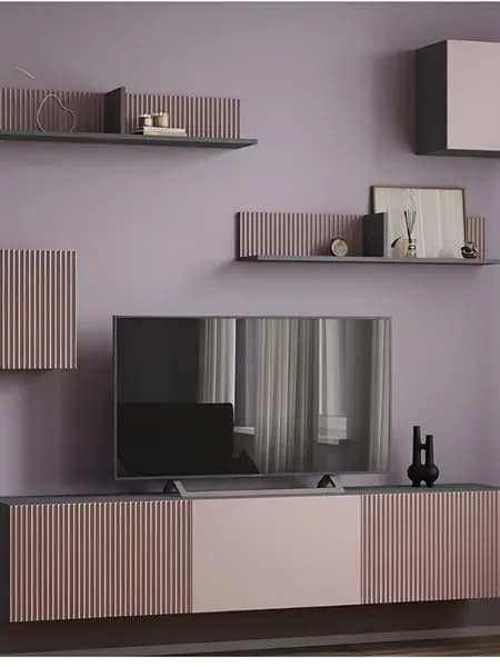 Гостиная в современном стиле, композиция 1, 210x38x190, МДФ пудра
