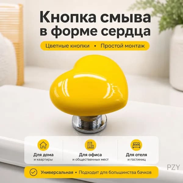Нажимной механизм для унитаза в форме сердца, цветные кнопки