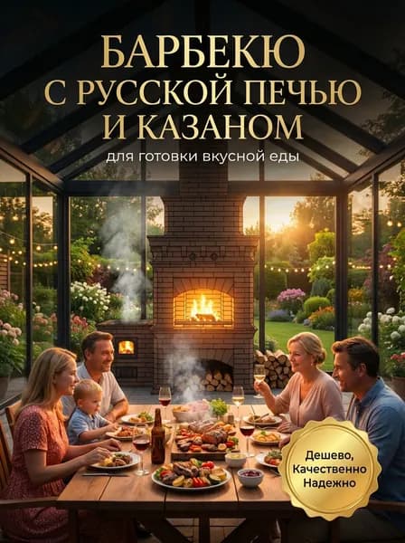 Проект Барбекю с казаном и русской печью № 748. Мангал 77 см. Казан 12 литров. Русская 77см.