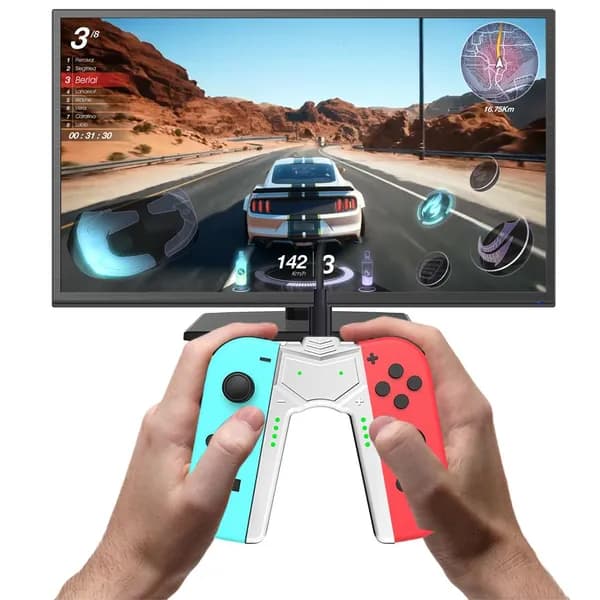 Зарядная ручка для Joy-Con к Nintendo Switch OLED, белая, с индикацией состояния зарядки