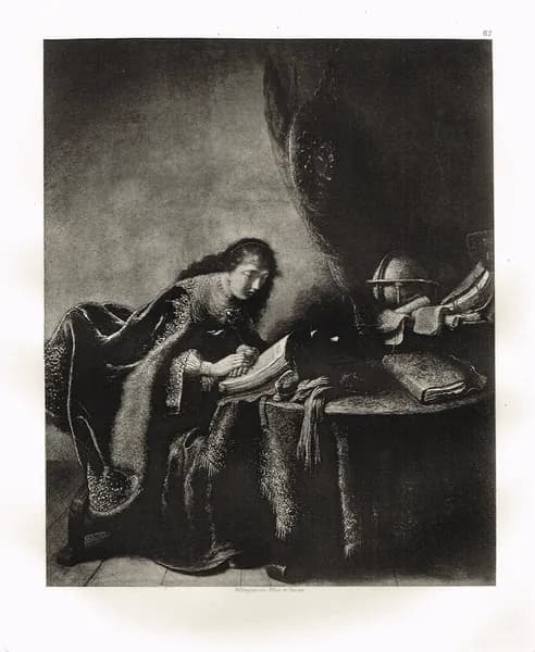 Минерва за чтением. Рембрандт Харменс ван Рейн. Гелиогравюра, 1897 год
