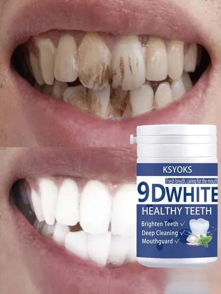 KSYOKS 9D WHITE Зубной порошок для здоровых зубов: освещение зубов, глубокая очистка и защита десен + освещение дыхания (уход за полостью рта)