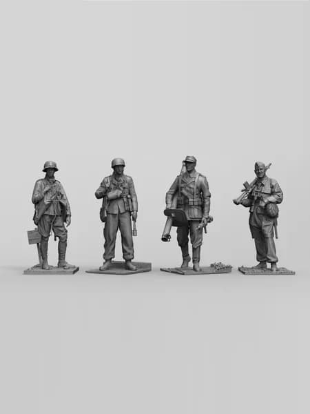 1:64 (4 фигурки), Немецкие пехотинцы, набор неокрашенных фигурок для сборки