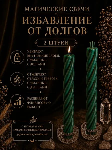 ВладеющийМиром Магические свечи "Скрутка Избавление от долгов" 15 см х 0.5 см 2 шт