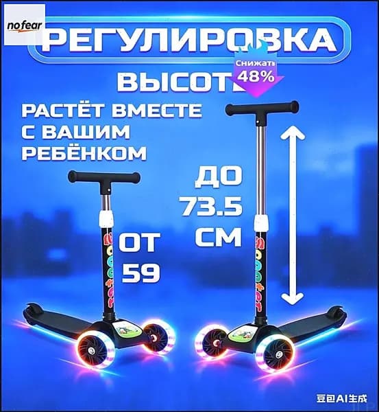 Самокат трехколесный, черный