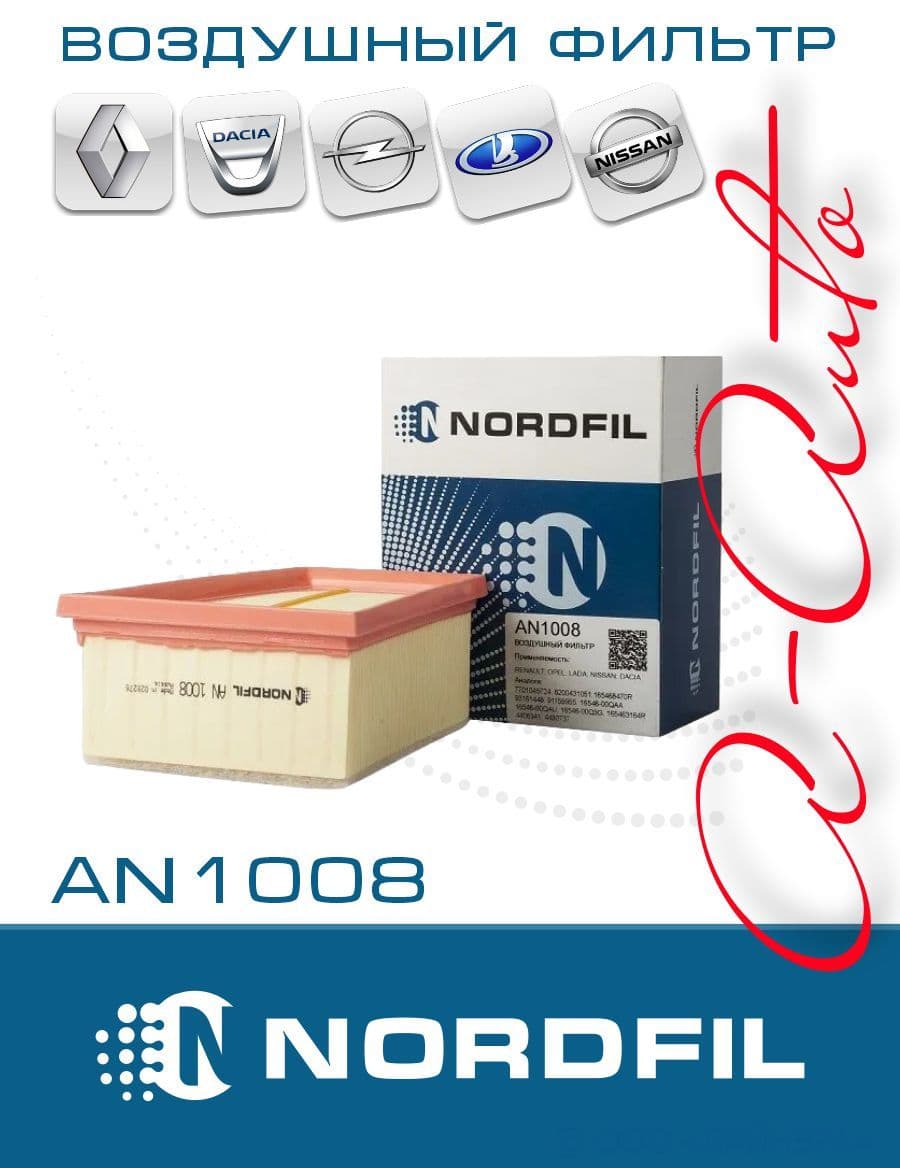 NORDFIL Фильтр воздушный арт. AN1008, 1 шт.