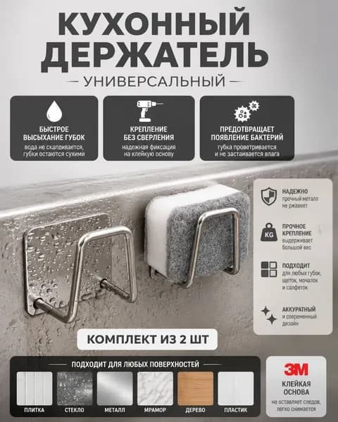 Держатель кухонный для кухонной утвари, 5 см х 3.2 см х 5 см, 2 шт