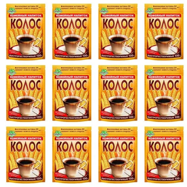 Колос Кофейный напиток, быстрорастворимый, 100 г, 12 шт./