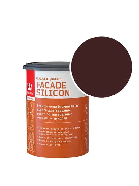 Краска фасадная Tikkurila/Tikkivala Facade Silicon силикон-акриловая RAL 3007 (Чёрно-красный - Black red) 0,9 л