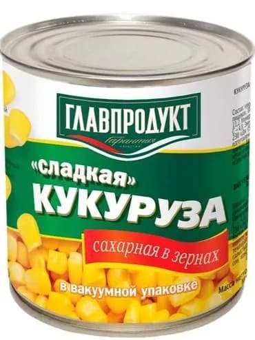 ГЛАВПРОДУКТ кукуруза молочная Сладкая ж/б 340 г, 1 шт