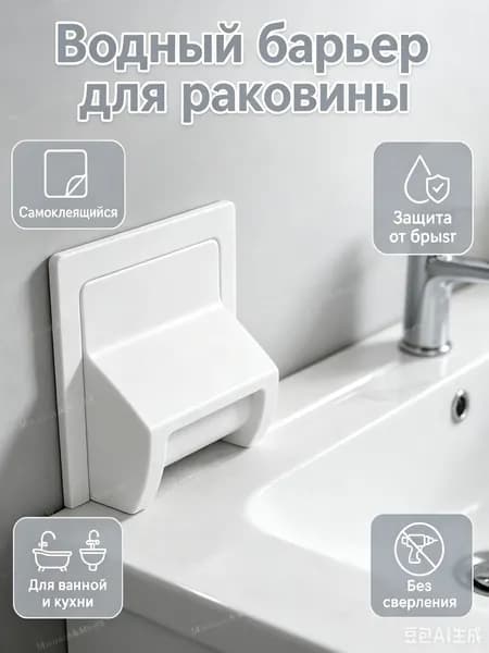 Пластиковая накладка для раковины 1 шт, белый бортик от брызг; водный барьер для ванной, мойки, плитки, стены и столешницы