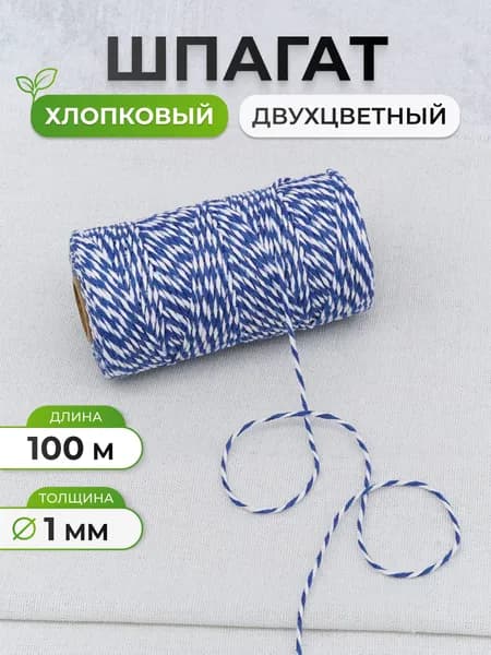 Шпагат 1 мм, 100 м, Айрис, белый/синий
