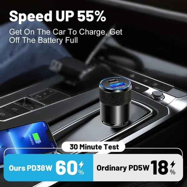 PD38W автомобильное зарядное устройство с USB и Type-C, быстрая зарядка, алюминий + ABS