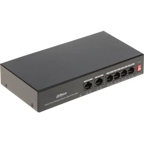 DAHUA PFS3006-4ET-36, 4 порта, мегабит, PoE 36 Вт, 2 восходящих порта, неуправляемый, настольный коммутатор.