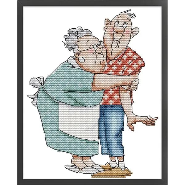 Крестиком вышивка RA502 Старая пара на хлопковой канве 14CT с печатью