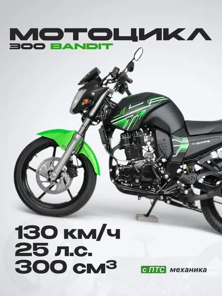 Мотоцикл 300 BANDIT 300сс (С ПТС, 25 л.с., 130км/ч, кпп 5, г.п.180кг, цвет зелёный) / мотоцикл бензиновый для взрослых