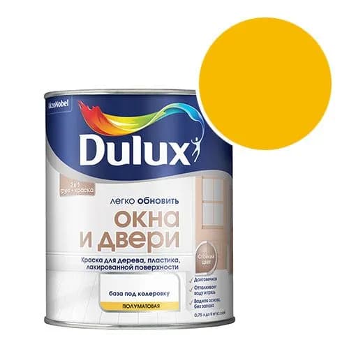 Краска Dulux Окна и Двери RAL 1023 (Транспортный желтый - Traffic yellow) полуматовая 0,75 л