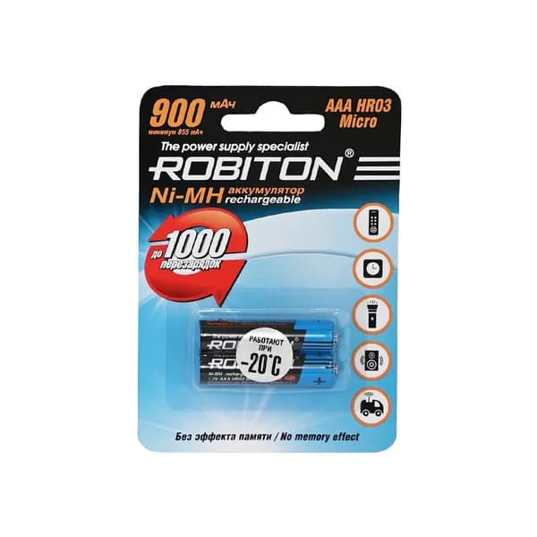 Аккумуляторы Ni-MH AAA 900mAh 2 шт, ROBITON 900MHAAA-2 BL2