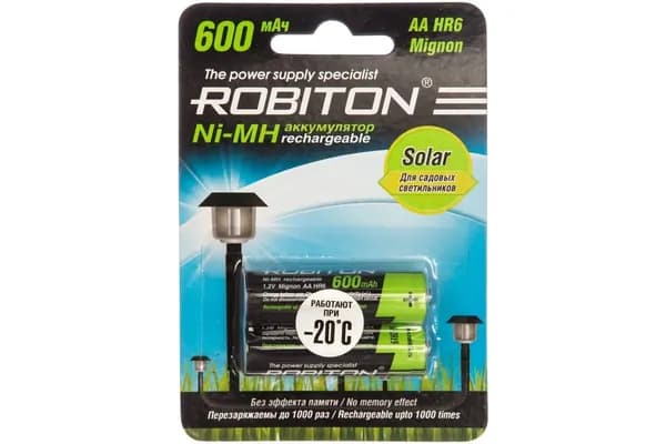 Аккумулятор Robiton AA 600mAh Ni-Mh SOLAR BL2 600MHAA-2, 2шт.