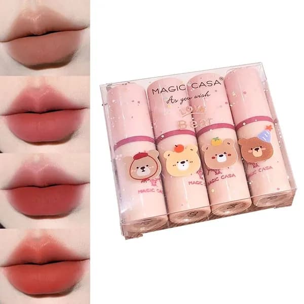 Блеск для губ Mini Bear Lip Mud Set: бархатный блеск для сияющих, элегантных губ.