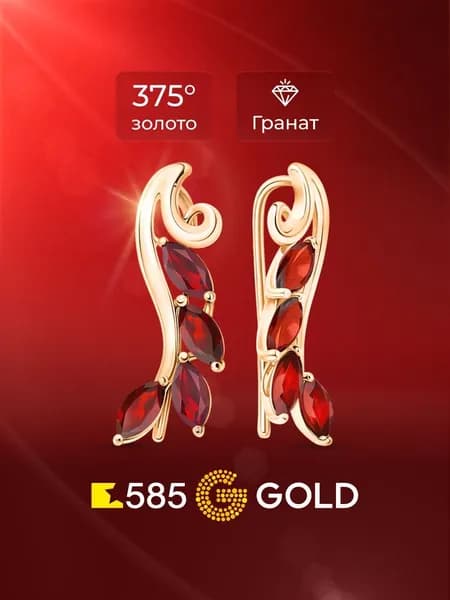 Серьги женские с гранатами из красного золота 375 пробы 585GOLD