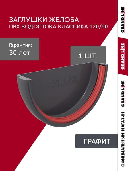 Заглушка желоба водостока ПВХ Grand Line Классика 120 графит (RAL 7024)