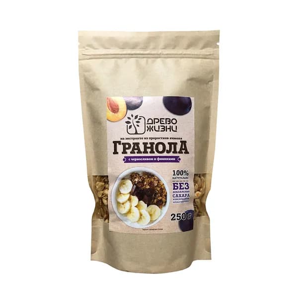 Гранола с черносливом и финиками (без сахара), Древо жизни , 250 г, Россия