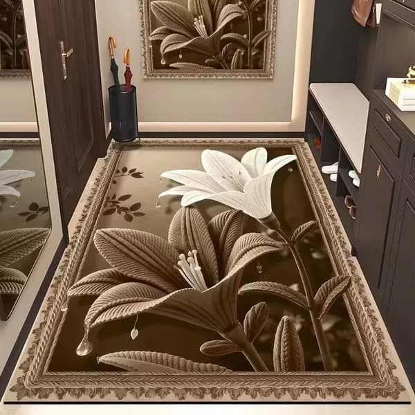Коврик придверный 40x60 см цветы коричневый