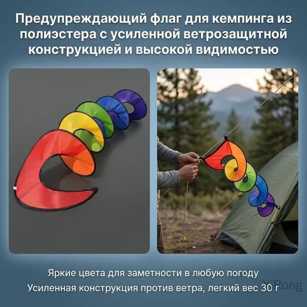 Предупреждающий флаг для кемпинга. Аксессуар для палатки из полиэфирного волокна с усиленной ветрозащитной конструкцией и повышенной видимостью.