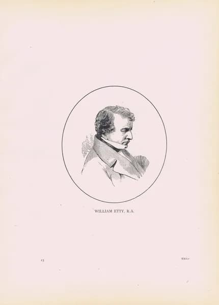 Художник Уильям Этти, портрет. Антикварная гравюра (ксилография). США, 1875 год