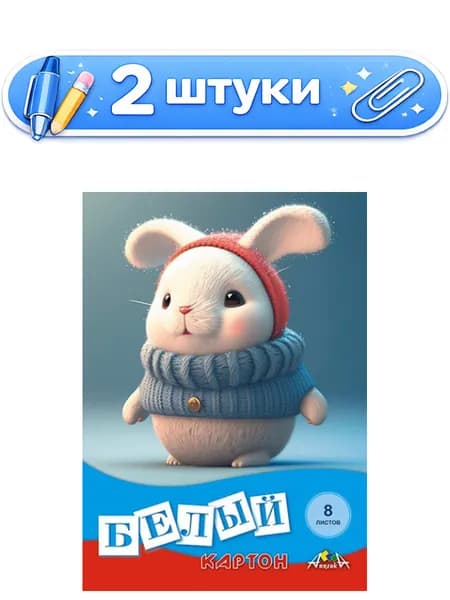 2уп. Картон белый 8 листов А4 Белый пушистик С0019-45