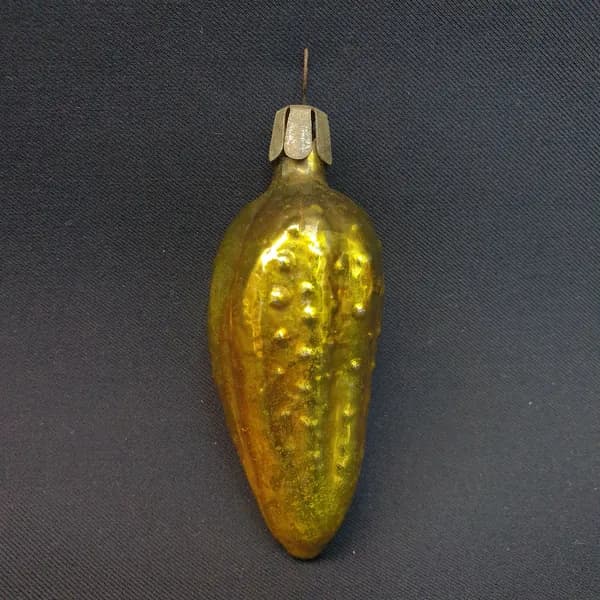 Винтажная Елочная игрушка Огурец, стекло, СССР
