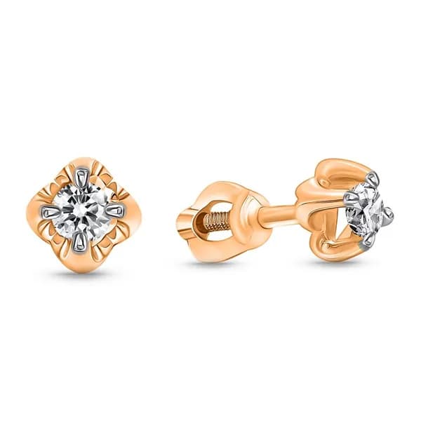 Серьги женские с фианитами из красного золота 585 пробы 585GOLD